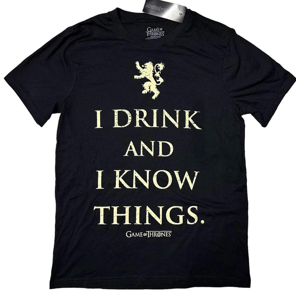 NWT Game of Thrones I Drink And I Know Things T-Shirt Black Adult S